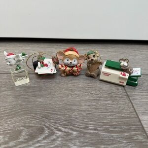SET OF 5 VINTAGE MICE CHRISTMAS HANGING ORNAMENTS 80S 90S HALLMARK